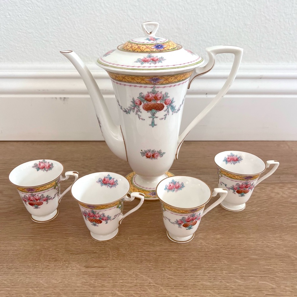 SUPER‎ RARE Antique 1918 Royal Worcester Roses Tea Set - Teapot & 4 Cups Mint